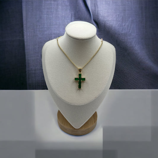 Cadena Cruz Baguette Verde