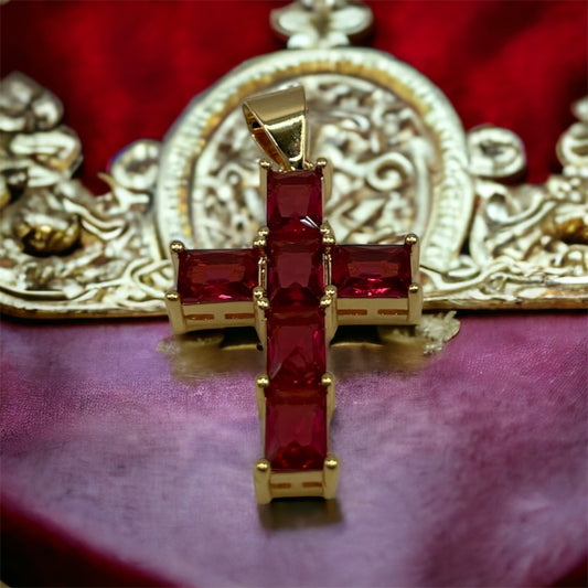 Cruz Cristal Baguette Rojo